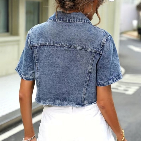 Blue Denim Ripped Jacket Crop✨️ - Picture 7 of 11